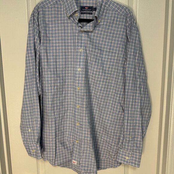Vineyard Vines Men Long Sleeve Blue Plaid Button Down 100% Cotton Large Murray - Picture 2 of 6